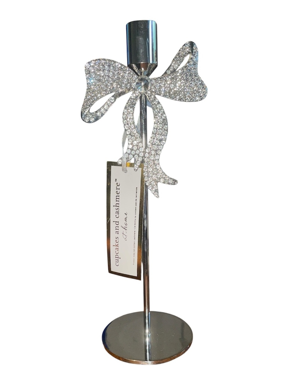 Cupcakes and Cashmere Bow Candle Holders Rhinestones Silver 10” Candle Stick NWT
